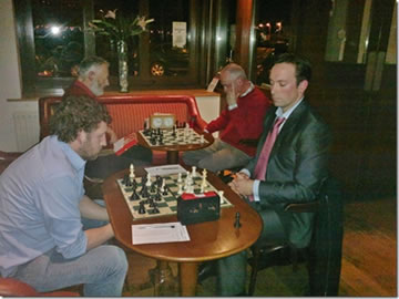 Board 1 (background): Fred Harte vs. Seán O'Neill and 2 (foreground), Conor McDonald vs. Brian Leonard